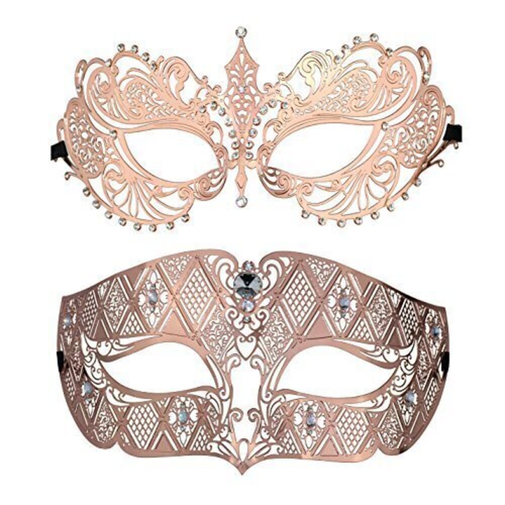 8971 Couple's Venetian Masquerade Masks, Metal Mask Set Costumes Mardi Gras